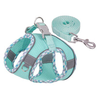 HKM-803027 Reflective Plaid Dog Harness with Traction Rope - Multiple Colors Available