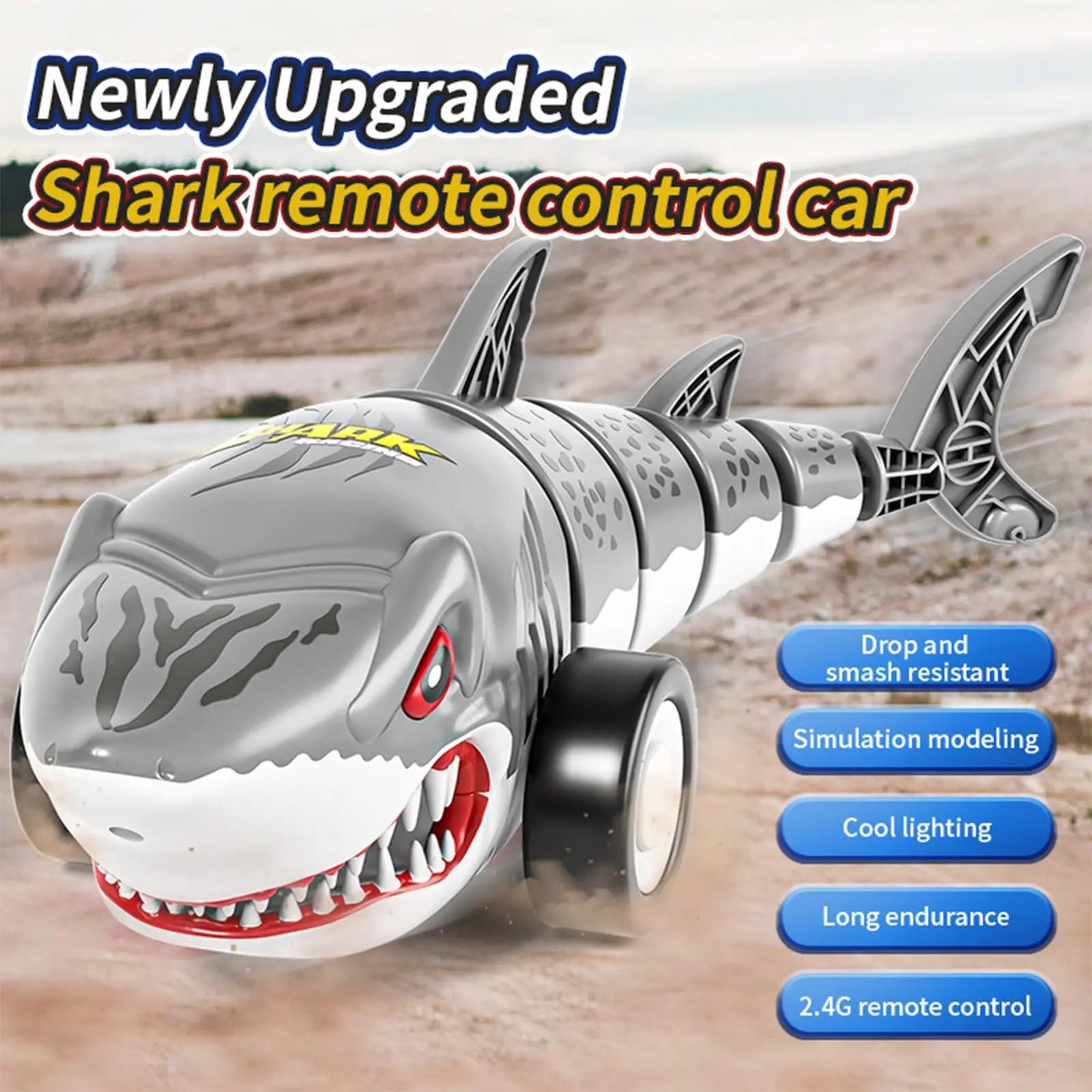HKM-803155 Remote Control Shark Stunt Car with Light and Swing Function for Kids, Age 2 and Up