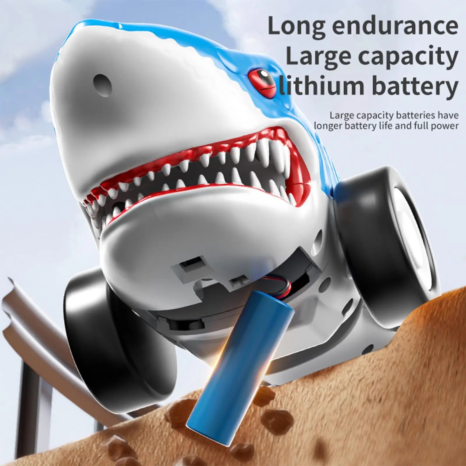 HKM-803155 Remote Control Shark Stunt Car with Light and Swing Function for Kids, Age 2 and Up