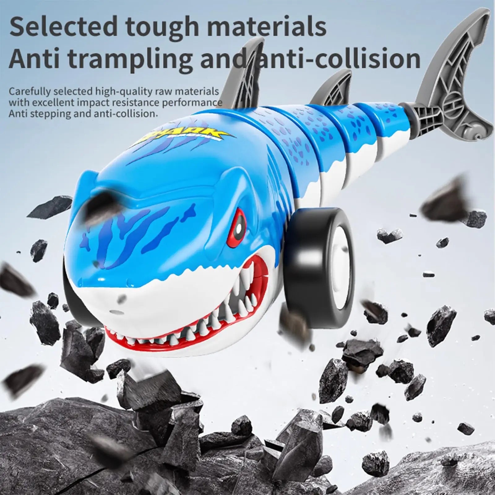 HKM-803155 Remote Control Shark Stunt Car with Light and Swing Function for Kids, Age 2 and Up