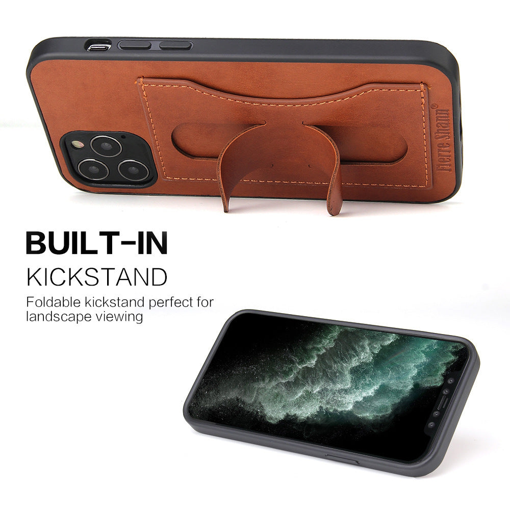 HKM-803283 Leather Back Cover Phone Case Holder Compatible with iPhone and Samsung Models