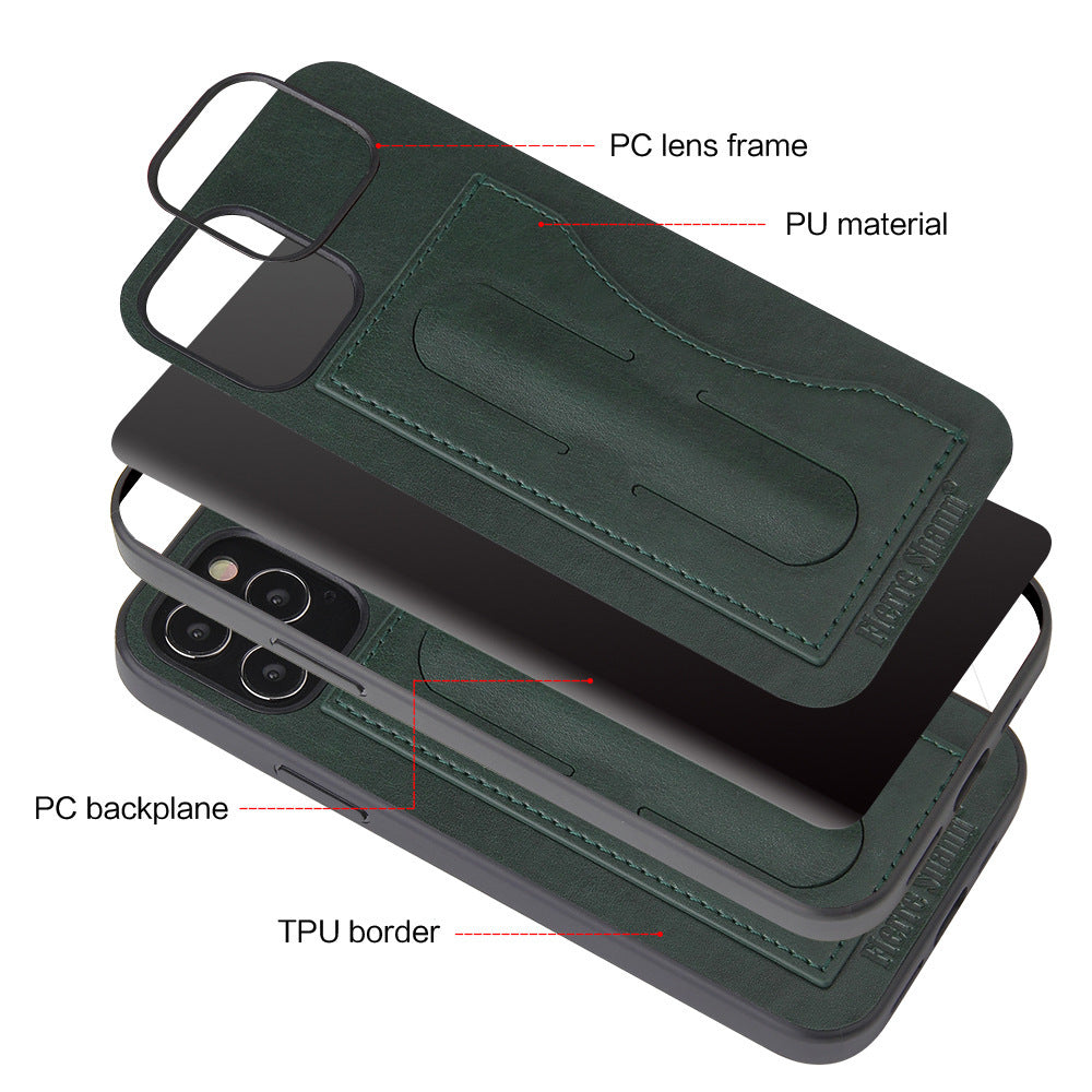 HKM-803283 Leather Back Cover Phone Case Holder Compatible with iPhone and Samsung Models