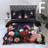 HKM-803347 Cotton Satin Digital Printed Four-Piece Bedding Set with Peacock and Floral Patterns