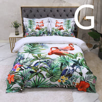 HKM-803347 Cotton Satin Digital Printed Four-Piece Bedding Set with Peacock and Floral Patterns