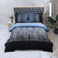 HKM-803347 Cotton Satin Digital Printed Four-Piece Bedding Set with Peacock and Floral Patterns
