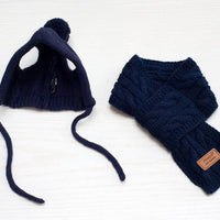 HKM-803347 Cozy Wool Scarf and Hat Set for Dogs - Autumn Winter Teddy Bomei Style