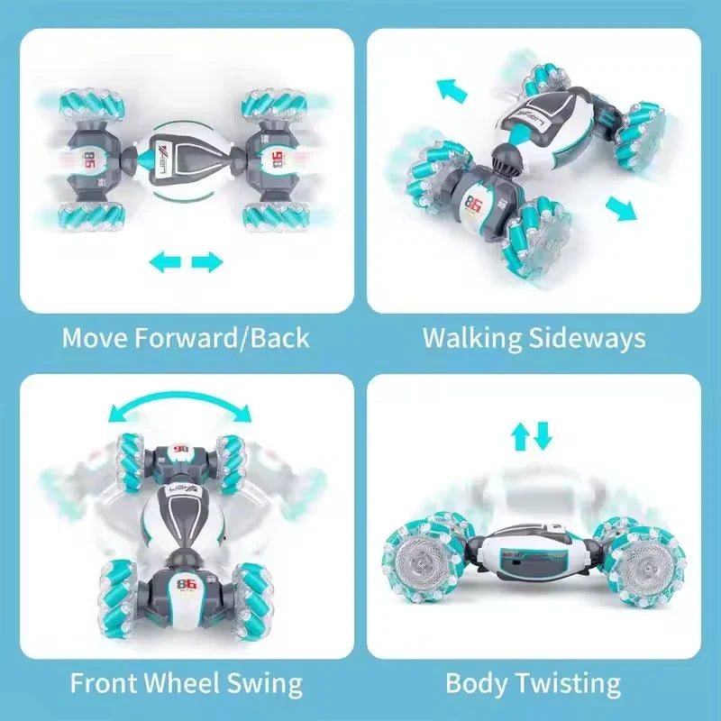 HKM-803603 Remote Control Stunt Drift Car with Light and Music, 2.4G 1/18 Scale, Double-Sided, Hand-Sensing Driving