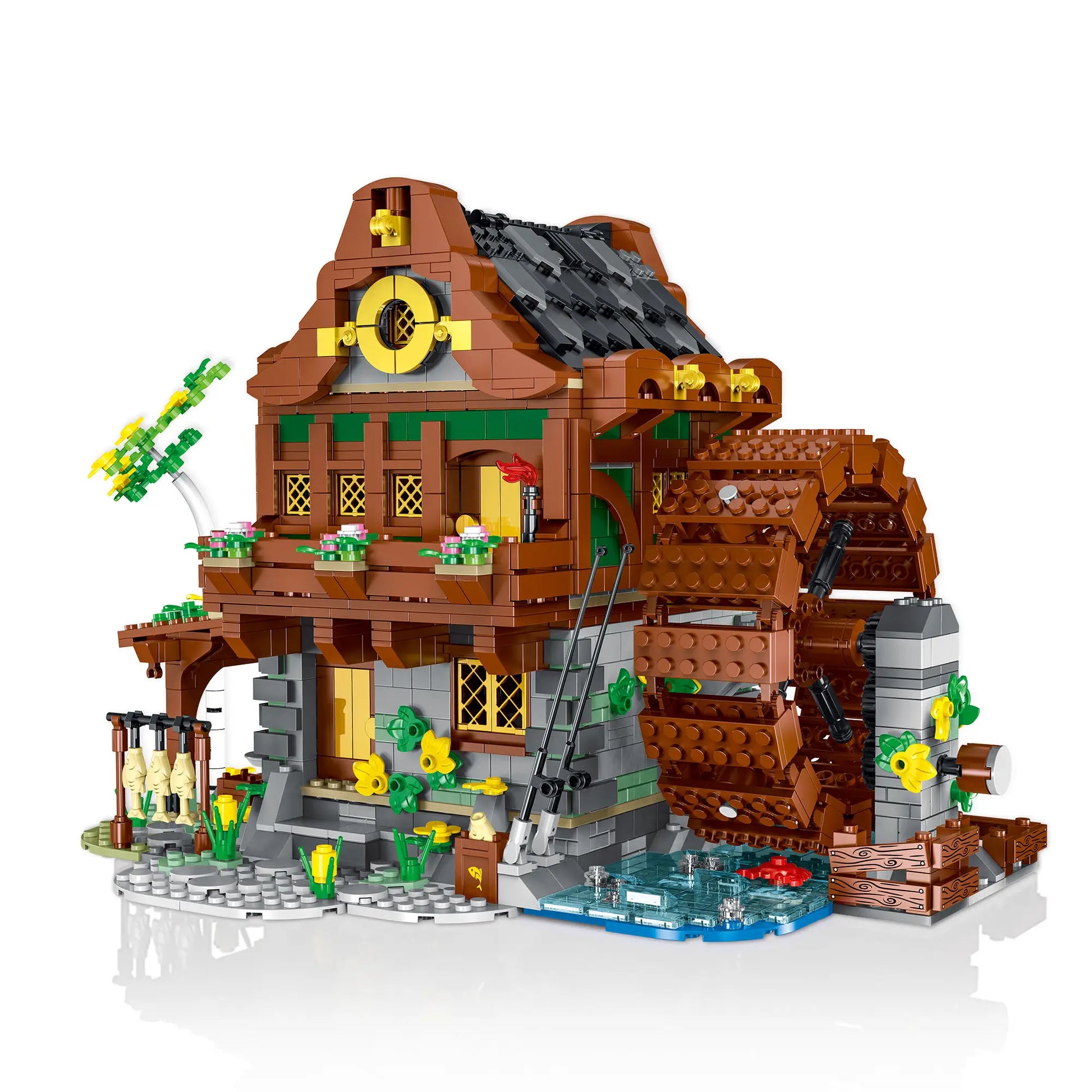 HKM-803923 Medieval Watermill Model 3D Puzzle - 2312 Pcs DIY Construction Building Blocks Set