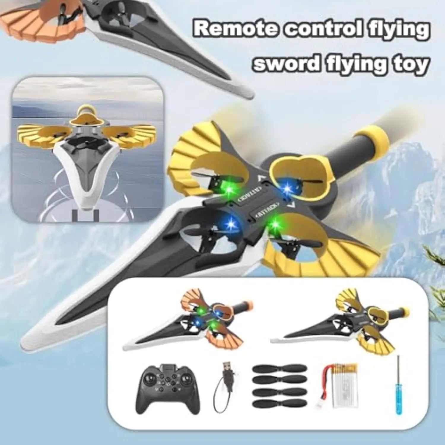HKM-803987 Luminous Remote Control Flying Sword with 360-Degree Rolling Drone Feature for Ages 5 and Up