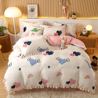 HKM-804179 Milk Velvet Coral Fleece Reversible Quilt Cover Set with Pillowcase