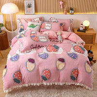 HKM-804179 Milk Velvet Coral Fleece Reversible Quilt Cover Set with Pillowcase