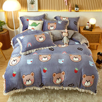 HKM-804179 Milk Velvet Coral Fleece Reversible Quilt Cover Set with Pillowcase