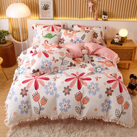 HKM-804179 Milk Velvet Coral Fleece Reversible Quilt Cover Set with Pillowcase