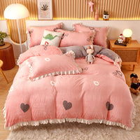 HKM-804179 Milk Velvet Coral Fleece Reversible Quilt Cover Set with Pillowcase
