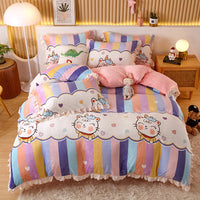 HKM-804179 Milk Velvet Coral Fleece Reversible Quilt Cover Set with Pillowcase