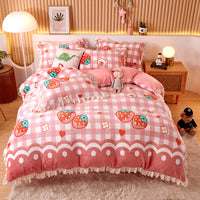 HKM-804179 Milk Velvet Coral Fleece Reversible Quilt Cover Set with Pillowcase