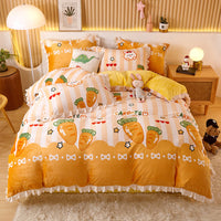 HKM-804179 Milk Velvet Coral Fleece Reversible Quilt Cover Set with Pillowcase