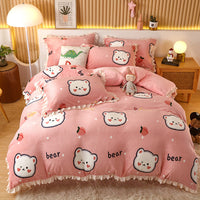 HKM-804179 Milk Velvet Coral Fleece Reversible Quilt Cover Set with Pillowcase