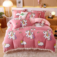 HKM-804179 Milk Velvet Coral Fleece Reversible Quilt Cover Set with Pillowcase
