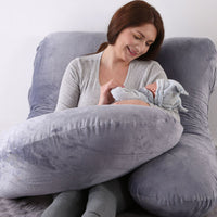 HKM-804243 G-shaped Crystal Velvet Waist Pillow for Side Sleeping Moms - Detachable Cover, U-Shape Support, Various Colors Available