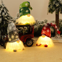 HKM-804307 Luminous Sitting Knitted Doll in Gray, Red, and Green for Holiday Decor