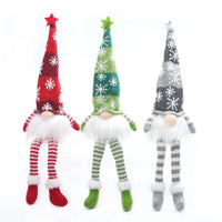 HKM-804307 Luminous Sitting Knitted Doll in Gray, Red, and Green for Holiday Decor