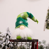 HKM-804307 Luminous Sitting Knitted Doll in Gray, Red, and Green for Holiday Decor
