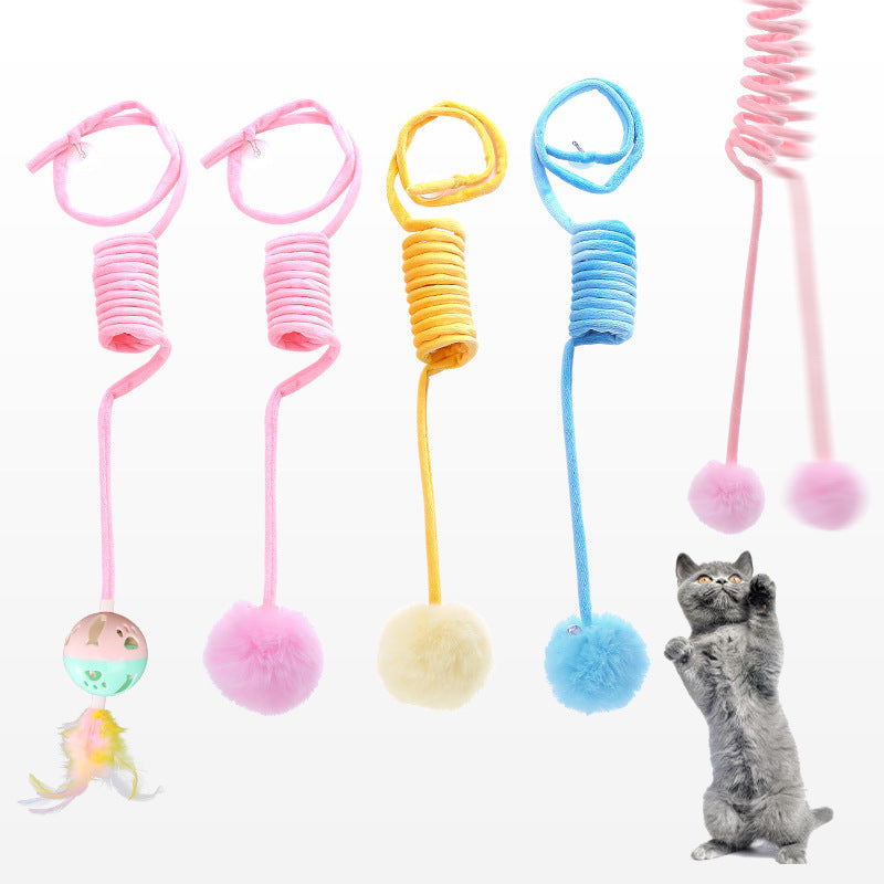 HKM-804691 Interactive Plush Spring Rabbit Hair Ball Cat Toy for Active Play and Exercise