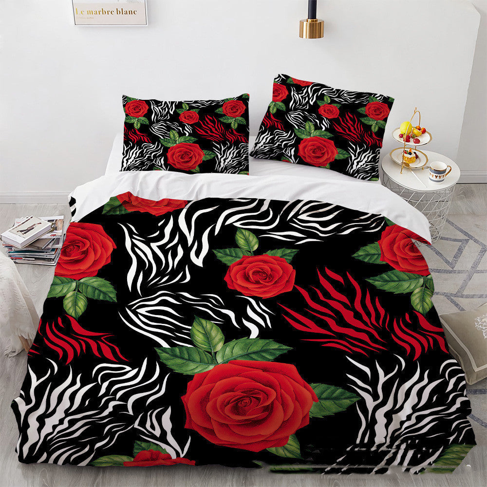 HKM-804819 Three-Piece Floral Digital Print Bedding Set for 1.8m Bed