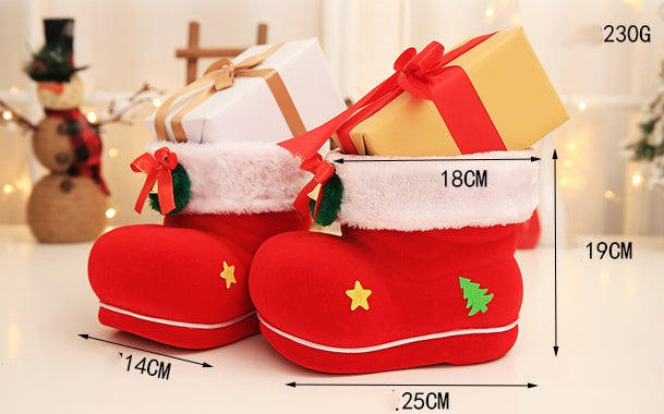 HKM-804947 Christmas Red Flocking Candy Boots for Decoration and Small Gifts