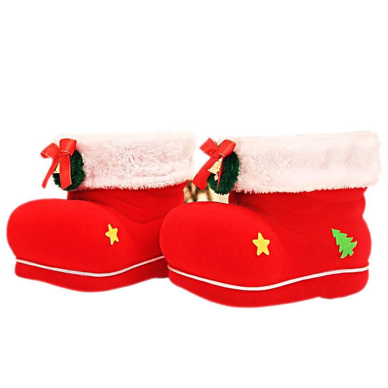 HKM-804947 Christmas Red Flocking Candy Boots for Decoration and Small Gifts
