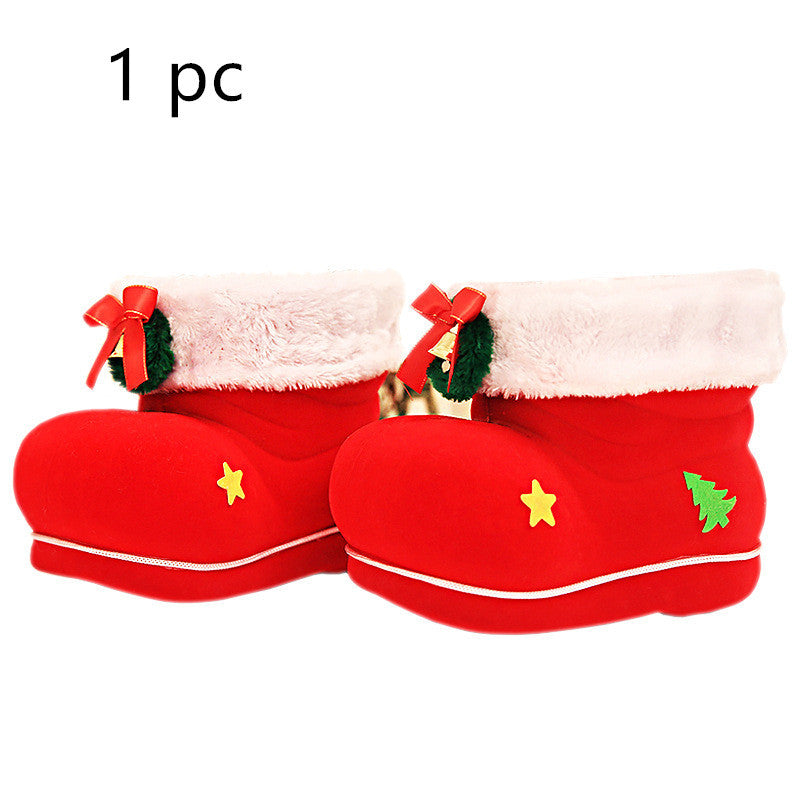 HKM-804947 Christmas Red Flocking Candy Boots for Decoration and Small Gifts