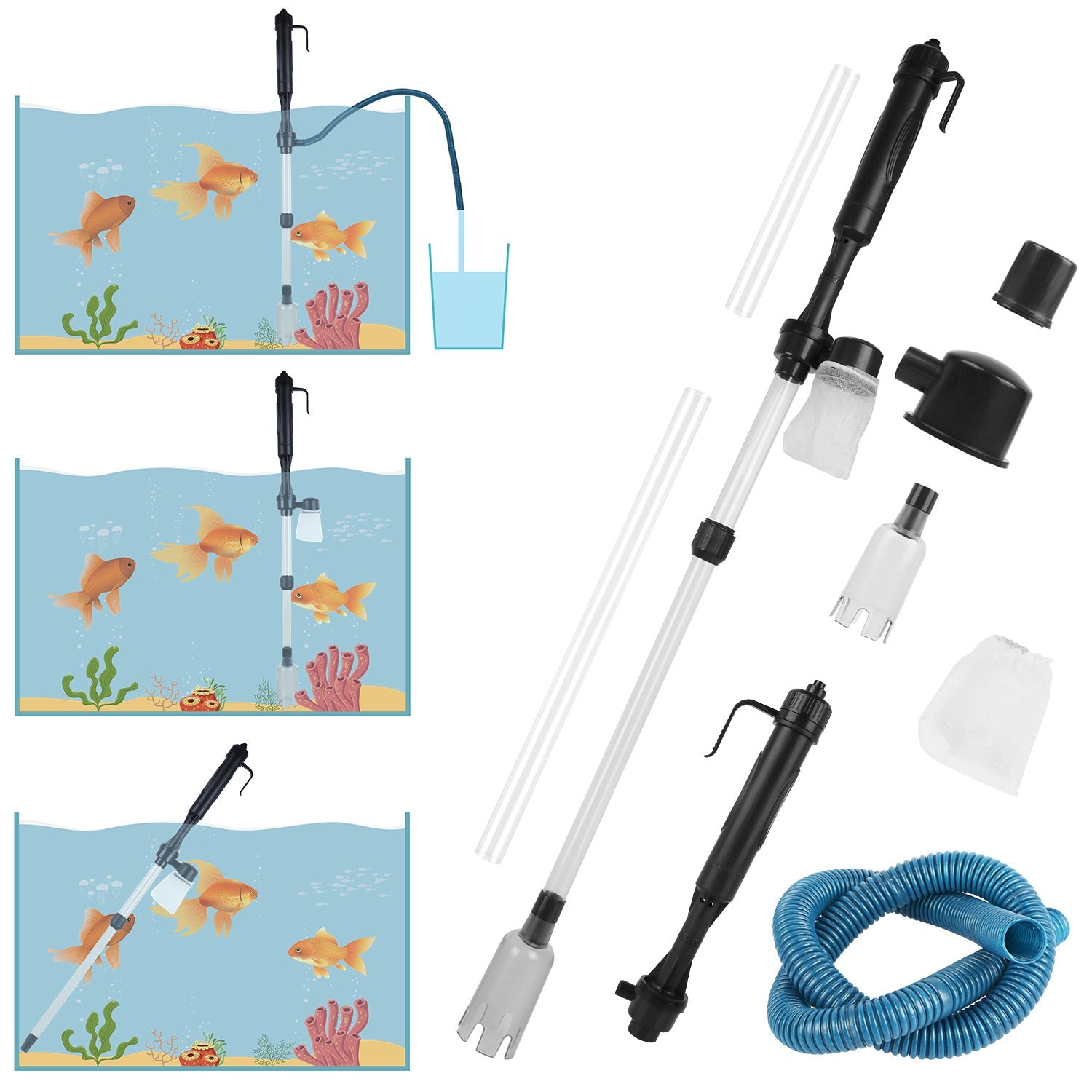 HKM-805011 Battery-Operated Aquarium Vacuum Cleaner for Easy Gravel and Water Maintenance