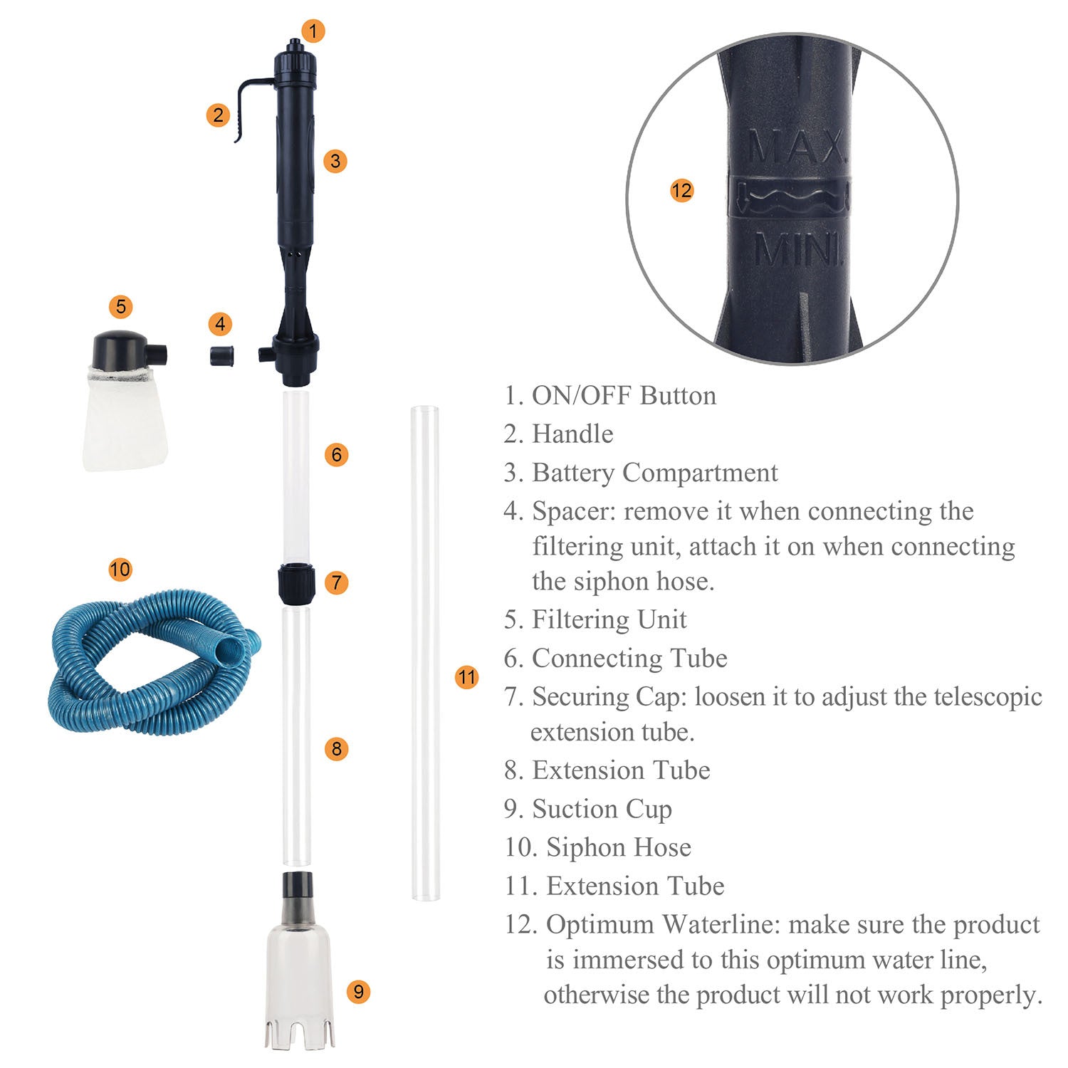 HKM-805011 Battery-Operated Aquarium Vacuum Cleaner for Easy Gravel and Water Maintenance