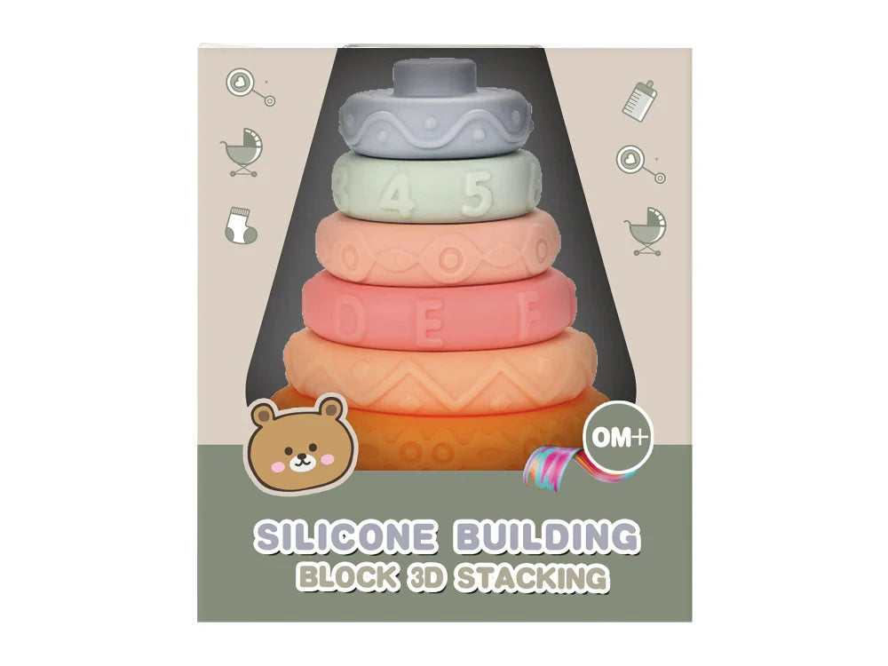 HKM-805331 Sensory Stacking Silicone Circle Blocks Educational Teether Toys for Kids