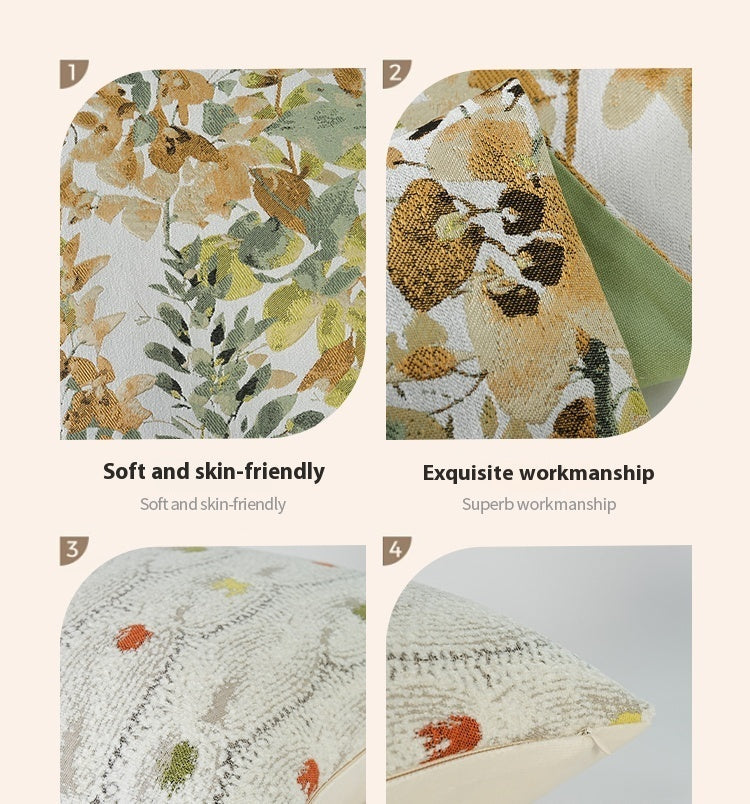 HKM-805459 Pastoral Style Flower Design Pillow - 45x45cm Cotton Pillowcase with Filling