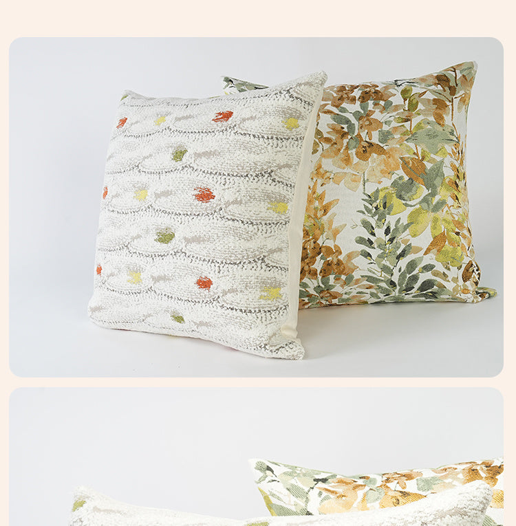 HKM-805459 Pastoral Style Flower Design Pillow - 45x45cm Cotton Pillowcase with Filling