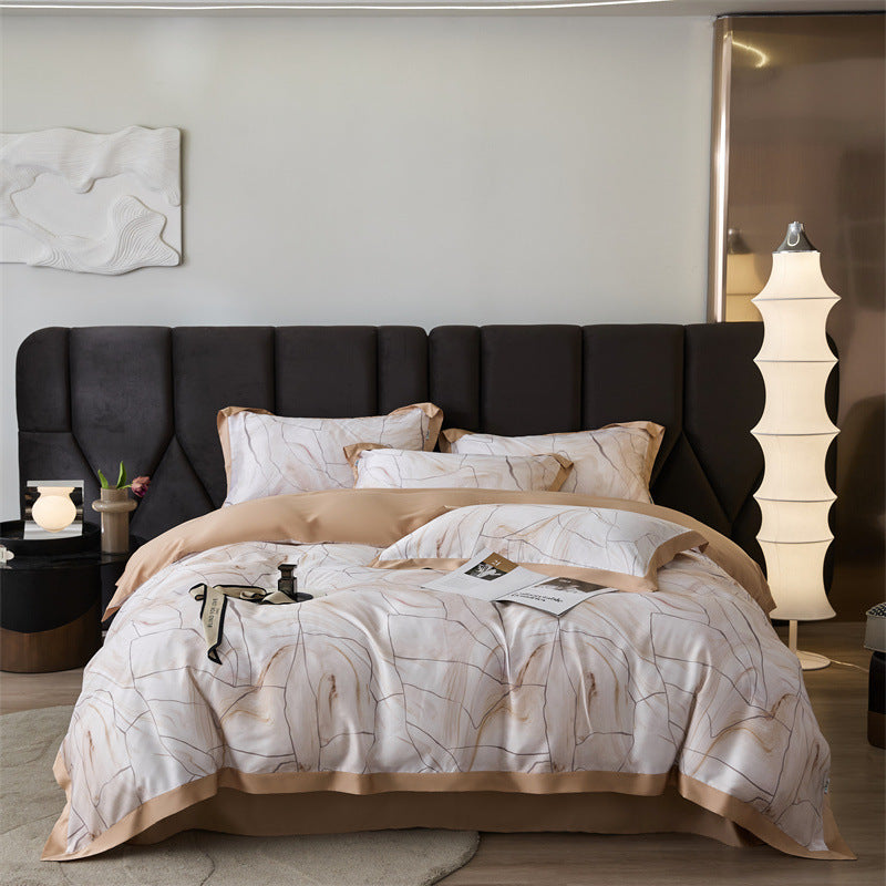 HKM-805651 Tencel Four-Piece Bedding Set with Plant and Flower Pattern for 1.5m to 2.0m Beds