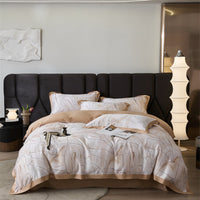 HKM-805651 Tencel Four-Piece Bedding Set with Plant and Flower Pattern for 1.5m to 2.0m Beds