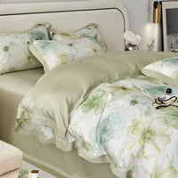 HKM-805651 Tencel Four-Piece Bedding Set with Plant and Flower Pattern for 1.5m to 2.0m Beds