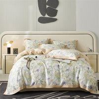HKM-805651 Tencel Four-Piece Bedding Set with Plant and Flower Pattern for 1.5m to 2.0m Beds