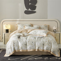 HKM-805651 Tencel Four-Piece Bedding Set with Plant and Flower Pattern for 1.5m to 2.0m Beds