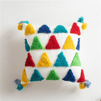 HKM-805715 Moroccan Style Cotton Canvas Tufted Pillowcase with Rainbow Geometric Stripes for Home Sofa