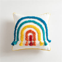 HKM-805715 Moroccan Style Cotton Canvas Tufted Pillowcase with Rainbow Geometric Stripes for Home Sofa