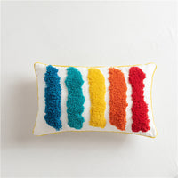 HKM-805715 Moroccan Style Cotton Canvas Tufted Pillowcase with Rainbow Geometric Stripes for Home Sofa