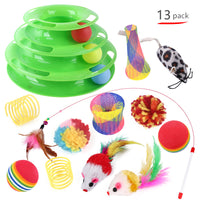 HKM-805971 Interactive Cat Self-Play Turntable Toy Set - Orange & Green, Wool, Feather, and Steel Wire Design