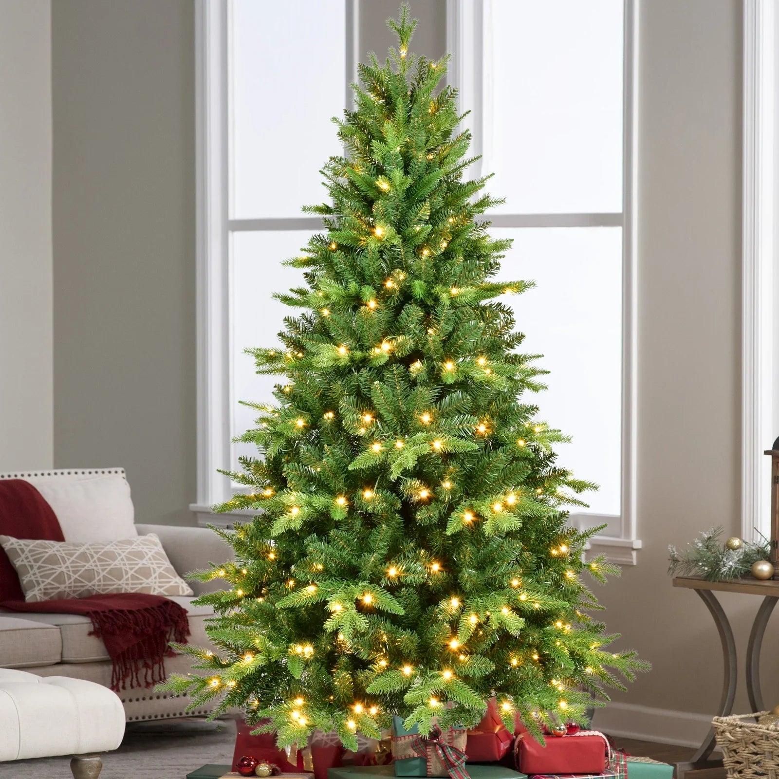 KTX-806099 7ft LED Warm White Green Pine Christmas Tree with Easy Installation for Indoor/Outdoor Use