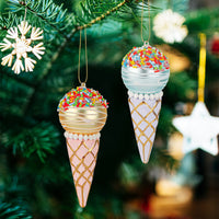HKM-806099 Glass Christmas Tree Cone Pendant - Set of 2 Decorative Ornaments