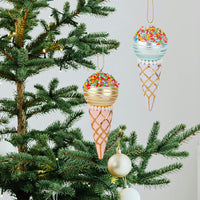 HKM-806099 Glass Christmas Tree Cone Pendant - Set of 2 Decorative Ornaments