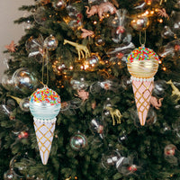 HKM-806099 Glass Christmas Tree Cone Pendant - Set of 2 Decorative Ornaments
